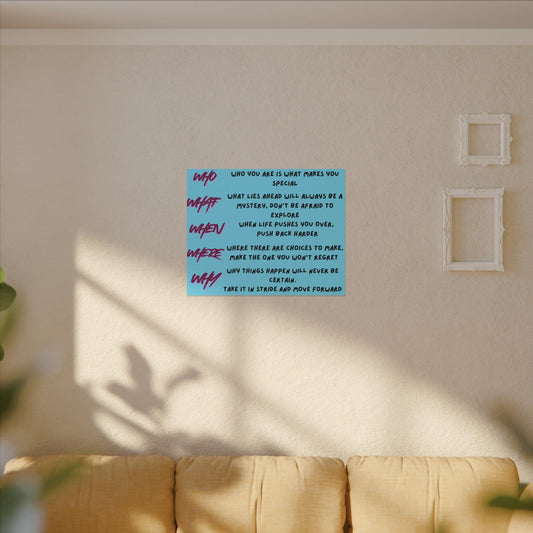 Matte Canvas Wall Art — Motivational 'Who What When Where Why' Inspirational Quote Print