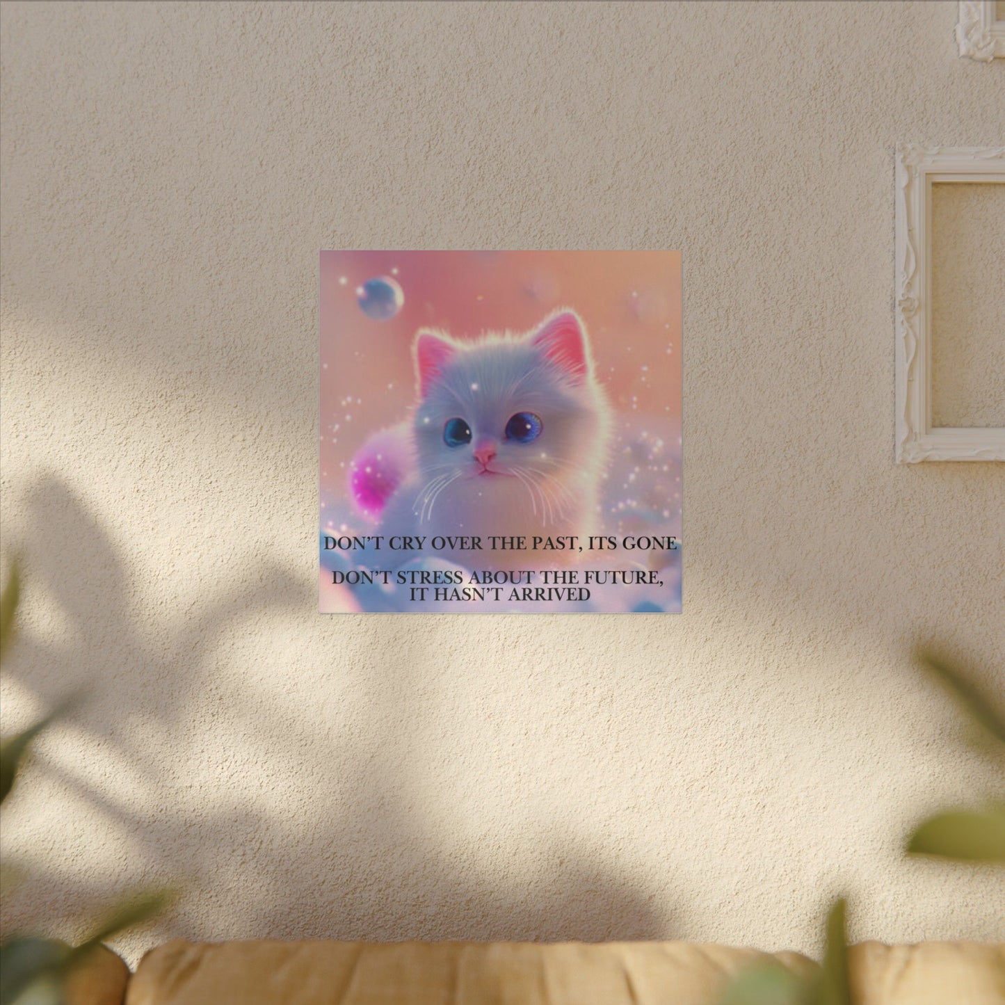 Inspirational Pastel Kitten Canvas - "Live in the Present" Wall Art