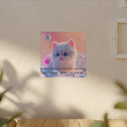 Inspirational Pastel Kitten Canvas - "Live in the Present" Wall Art