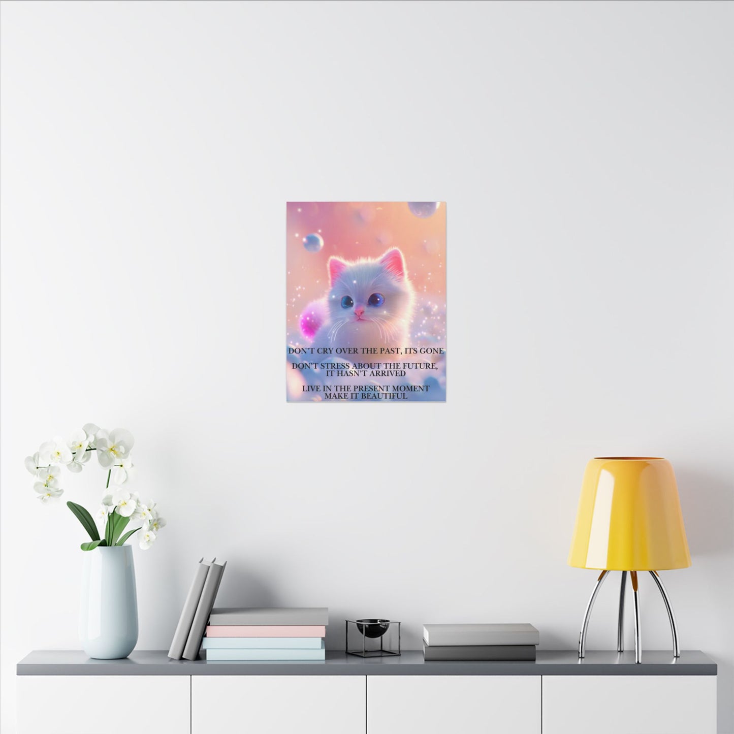 Inspirational Pastel Kitten Canvas - "Live in the Present" Wall Art