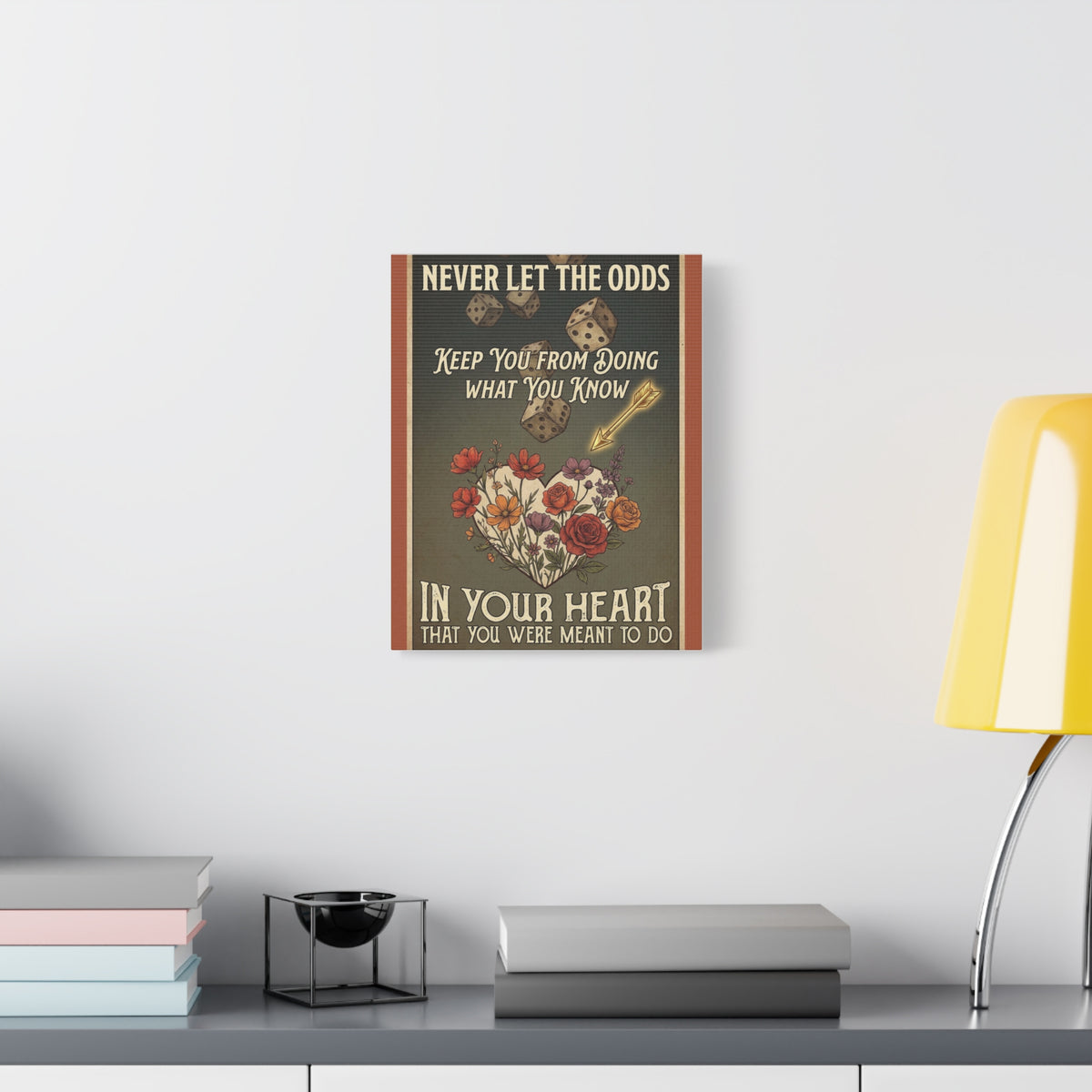 Inspirational Dice & Floral Heart Canvas