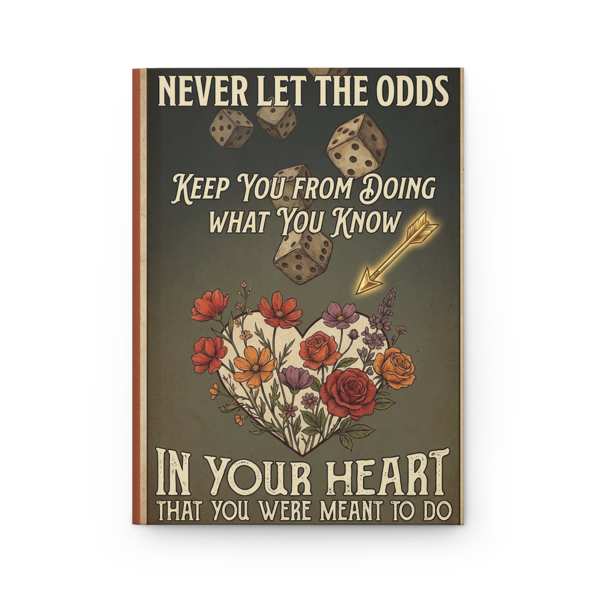 Never Let the Odds Floral Heart Hardcover Journal – Inspirational Lined Notebook