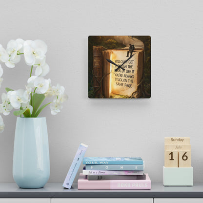 Acrylic Wall Clock — Inspirational 'You Can't Get Through The Book Of Life...' Bookscape Decor