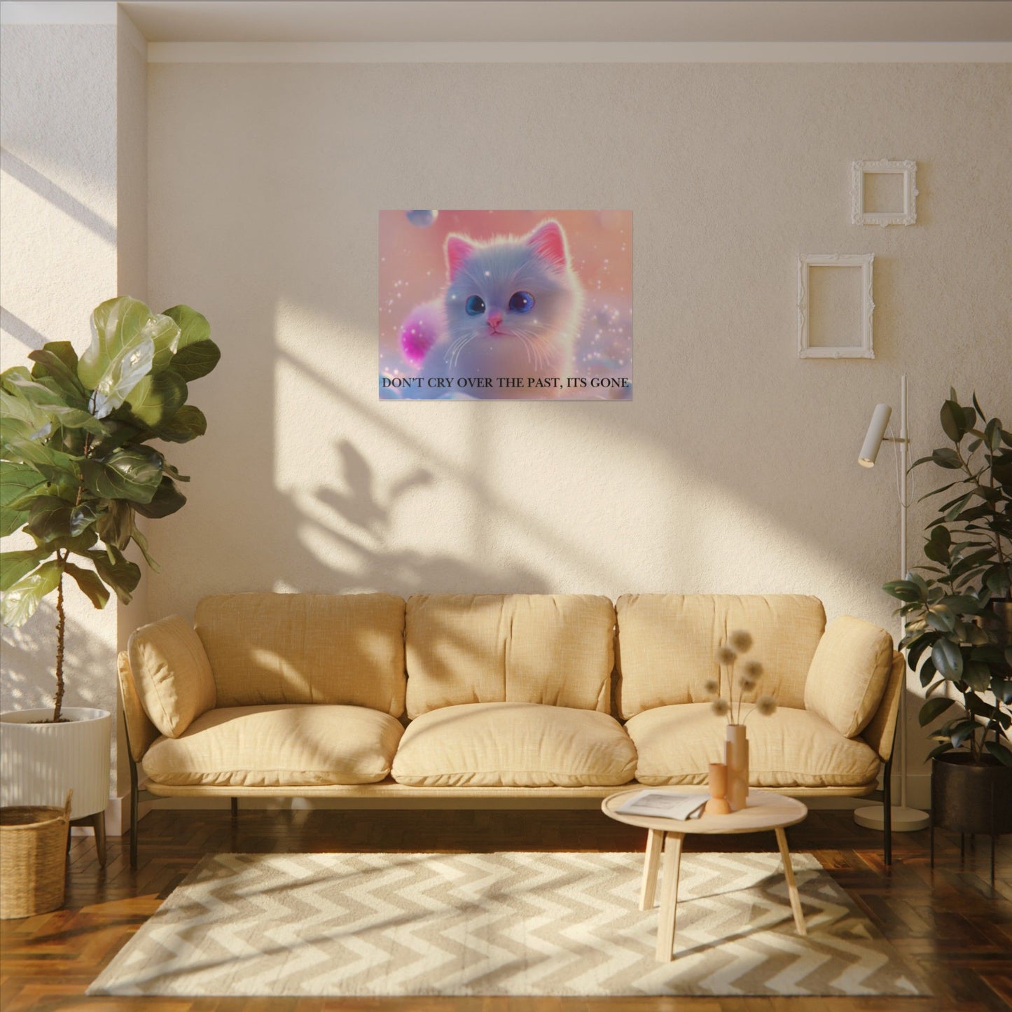 Inspirational Pastel Kitten Canvas - "Live in the Present" Wall Art