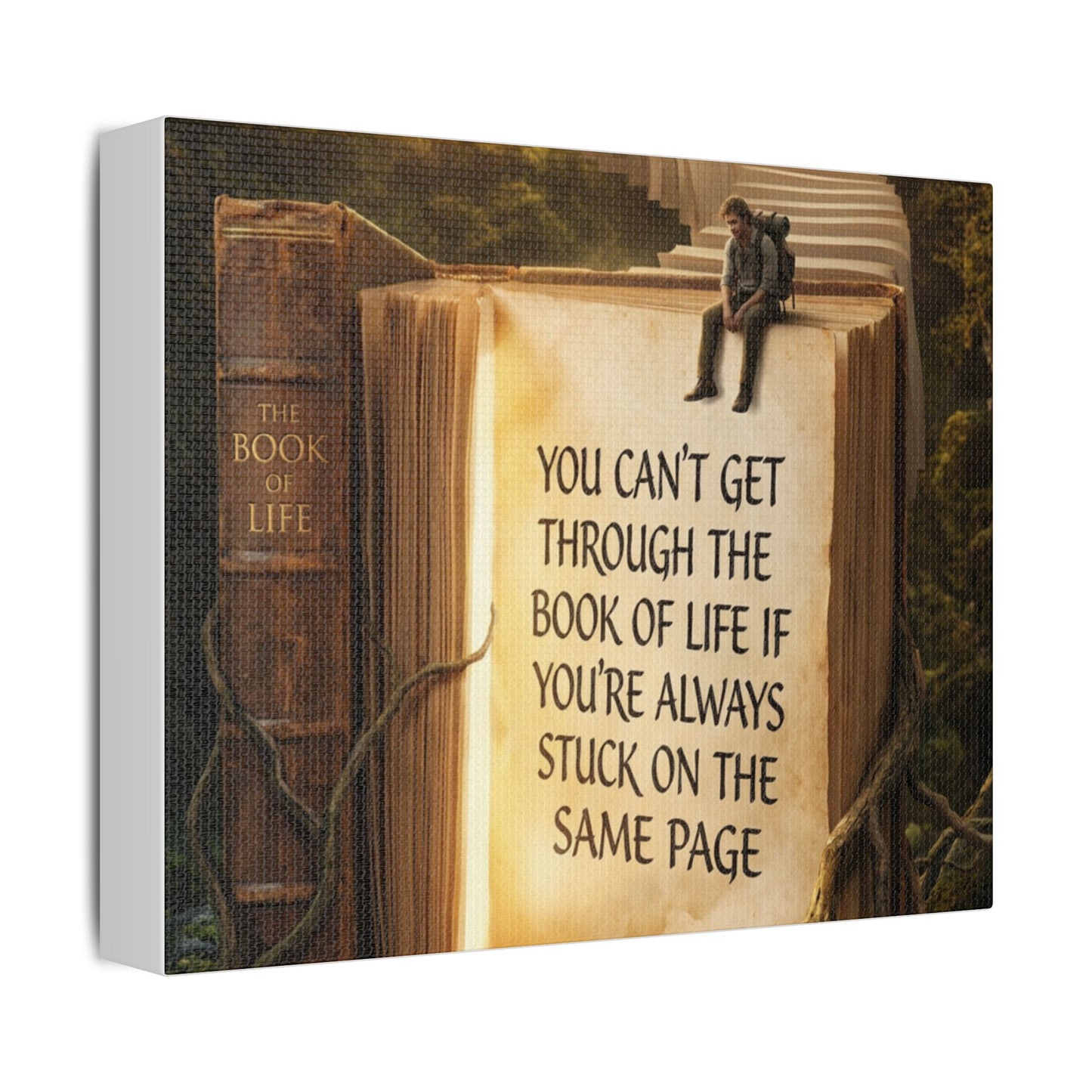 Inspirational Canvas Wall Art – "You Can't Get Through the Book of Life" Stretched Print
