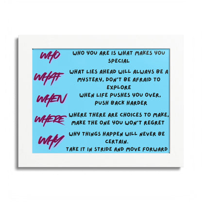 Framed Poster — Motivational 'Who What When Where Why' Inspirational Quote Art