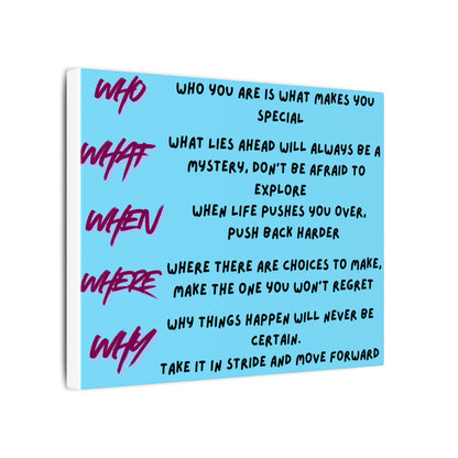 Matte Canvas Wall Art — Motivational 'Who What When Where Why' Inspirational Quote Print