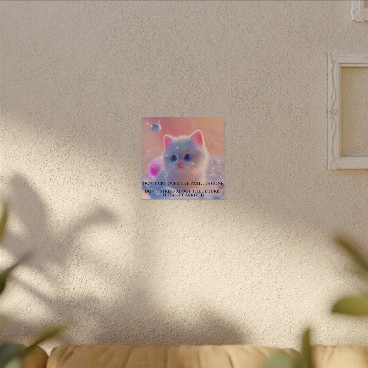 Inspirational Pastel Kitten Canvas - "Live in the Present" Wall Art