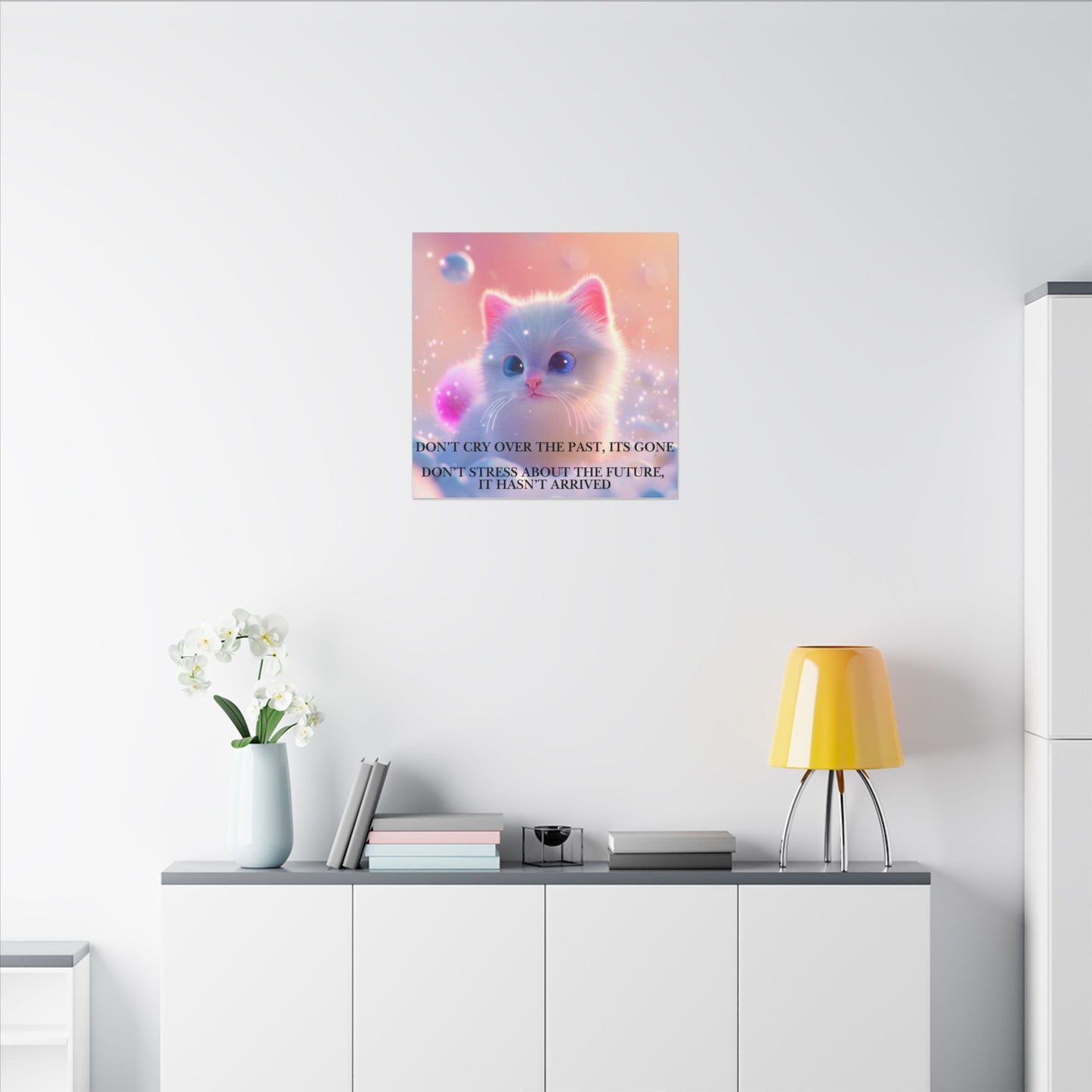 Inspirational Pastel Kitten Canvas - "Live in the Present" Wall Art