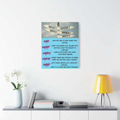 Motivational Canvas Wall Art — 'Who What When Where Why' Inspirational Quote