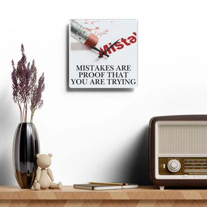Acrylic Wall Clock — “Mistakes Are Proof You’re Trying” Motivational Wall Clock