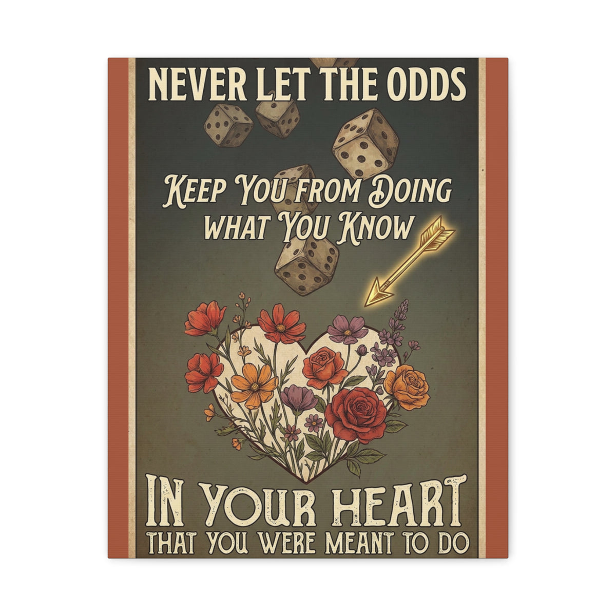 Inspirational Dice & Floral Heart Canvas