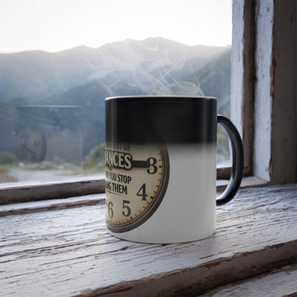 Color-Changing Coffee Mug — Vintage Clock “The Only Time You Run Out of Chances…” — 11oz Motivational Gift
