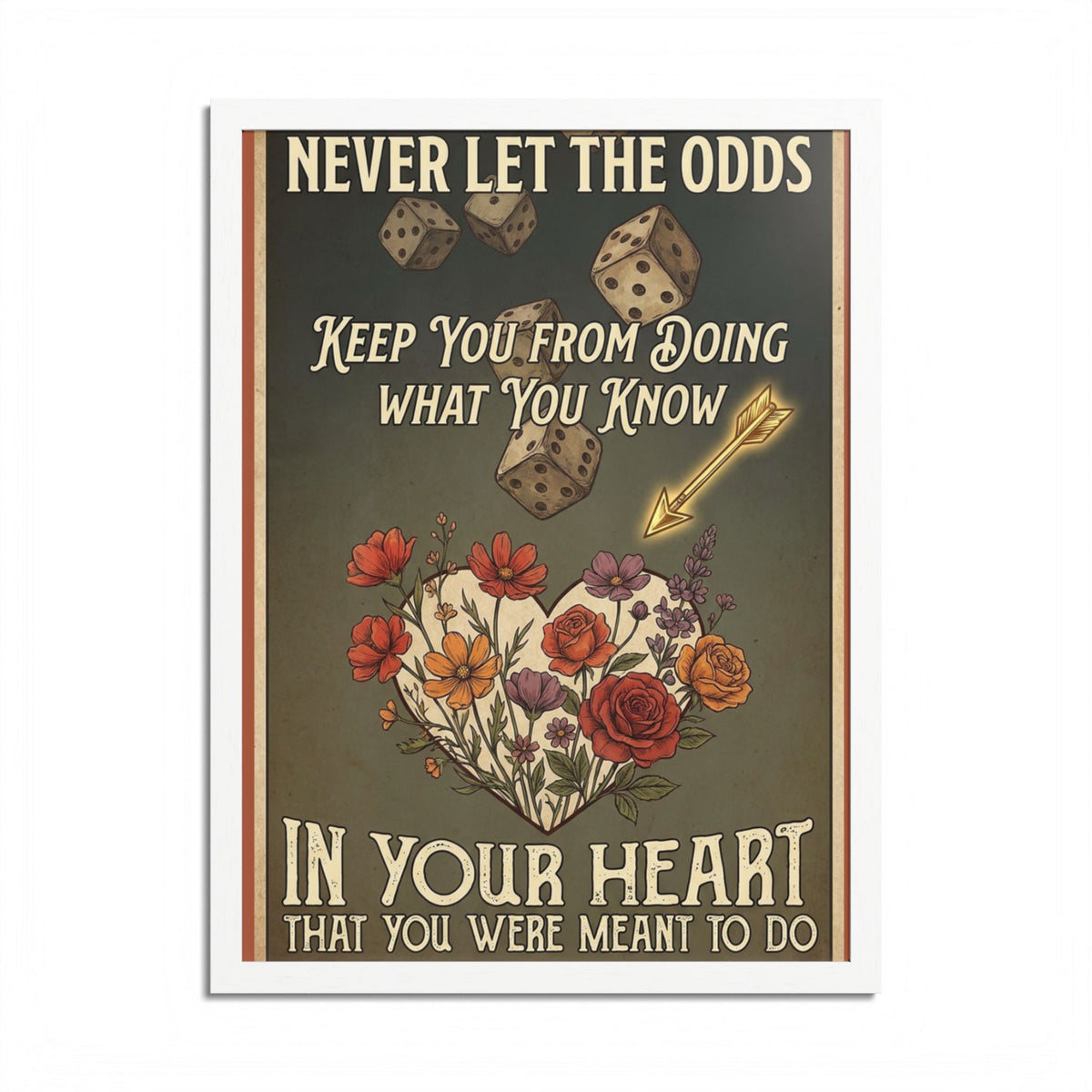 Framed Poster – "Never Let the Odds" Inspirational Floral Heart Art