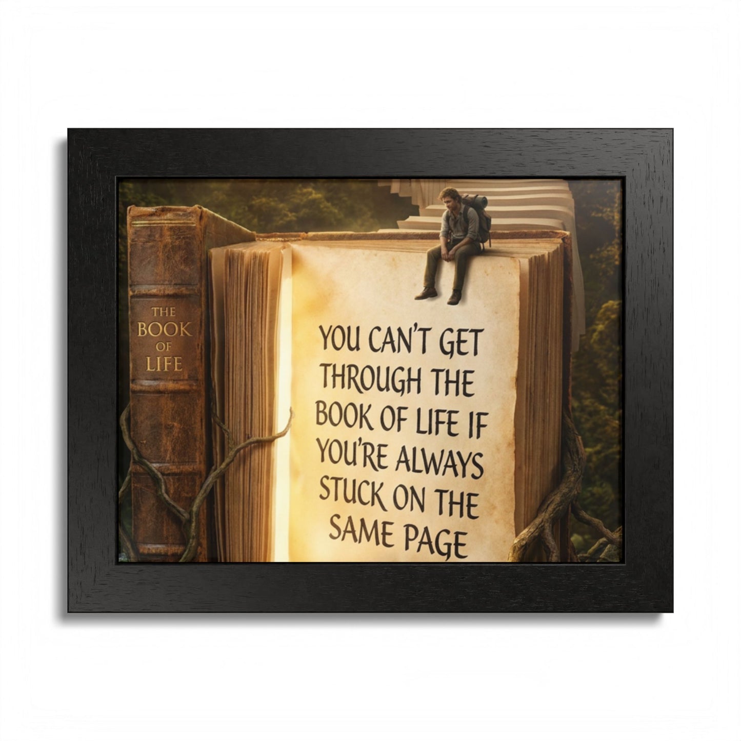 Framed Poster — Inspirational "You Can't Get Through the Book of Life" Quote (Literary Decor)