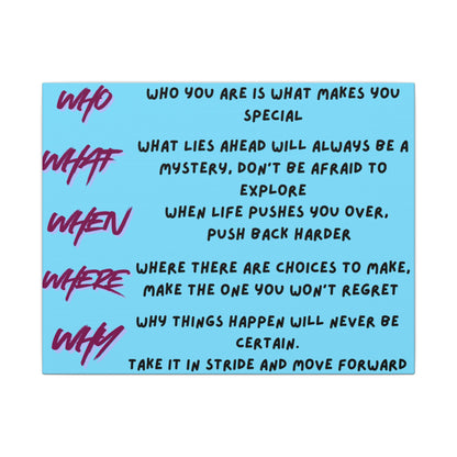 Matte Canvas Wall Art — Motivational 'Who What When Where Why' Inspirational Quote Print