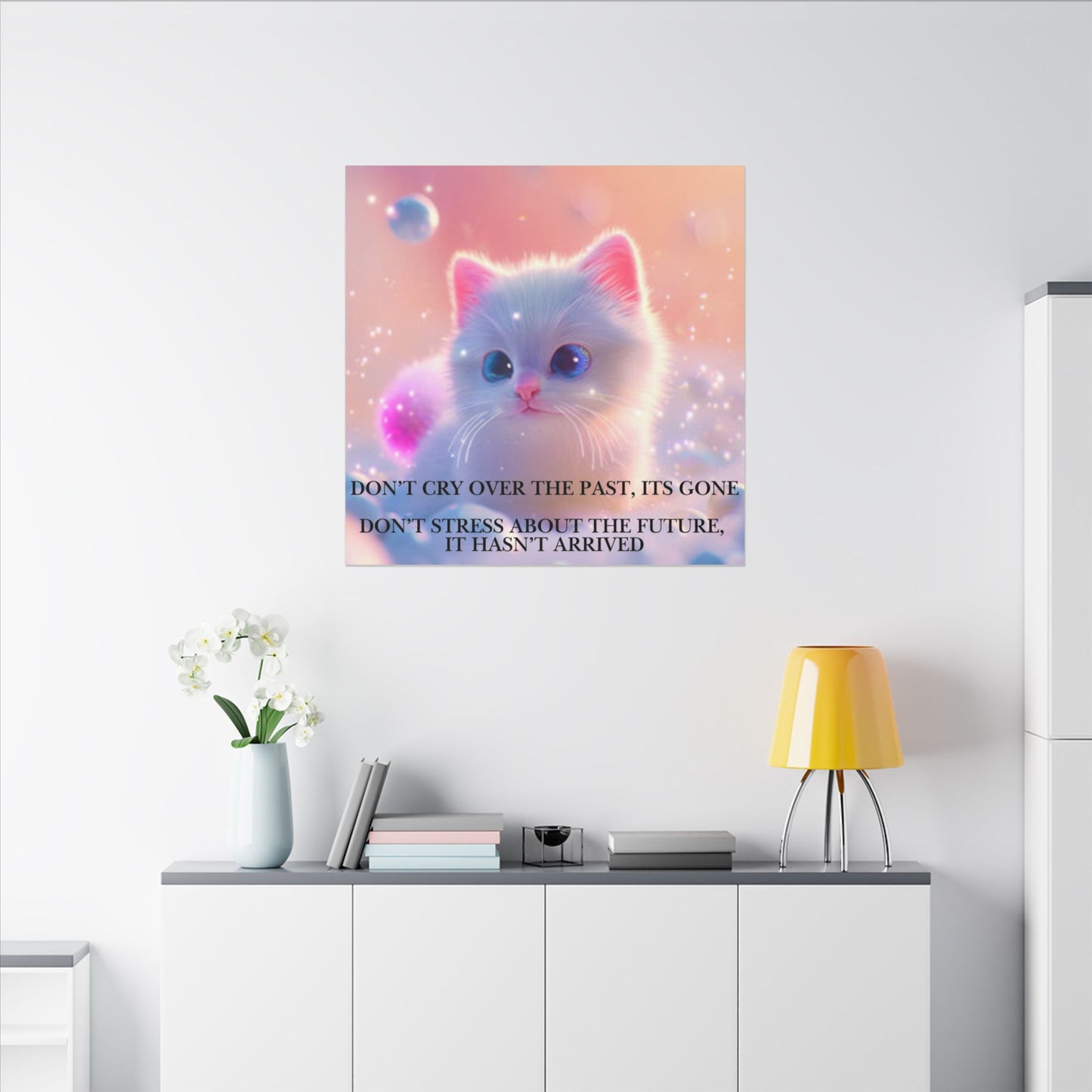Inspirational Pastel Kitten Canvas - "Live in the Present" Wall Art