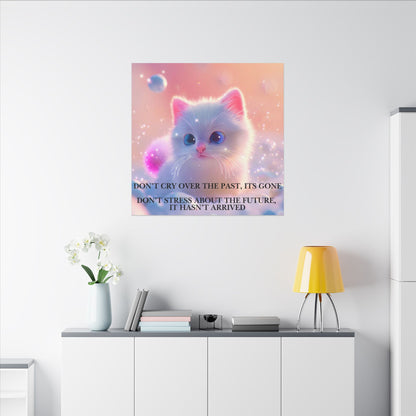 Inspirational Pastel Kitten Canvas - "Live in the Present" Wall Art