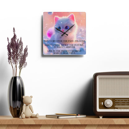Acrylic Wall Clock — Inspirational Cat Quote Clock, Cute Pastel Kitten Decor