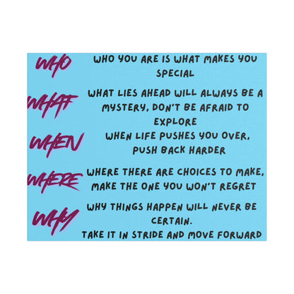 Inspirational Quote Satin Canvas Wall Art — 'Who/What/When/Where/Why' Motivational Print