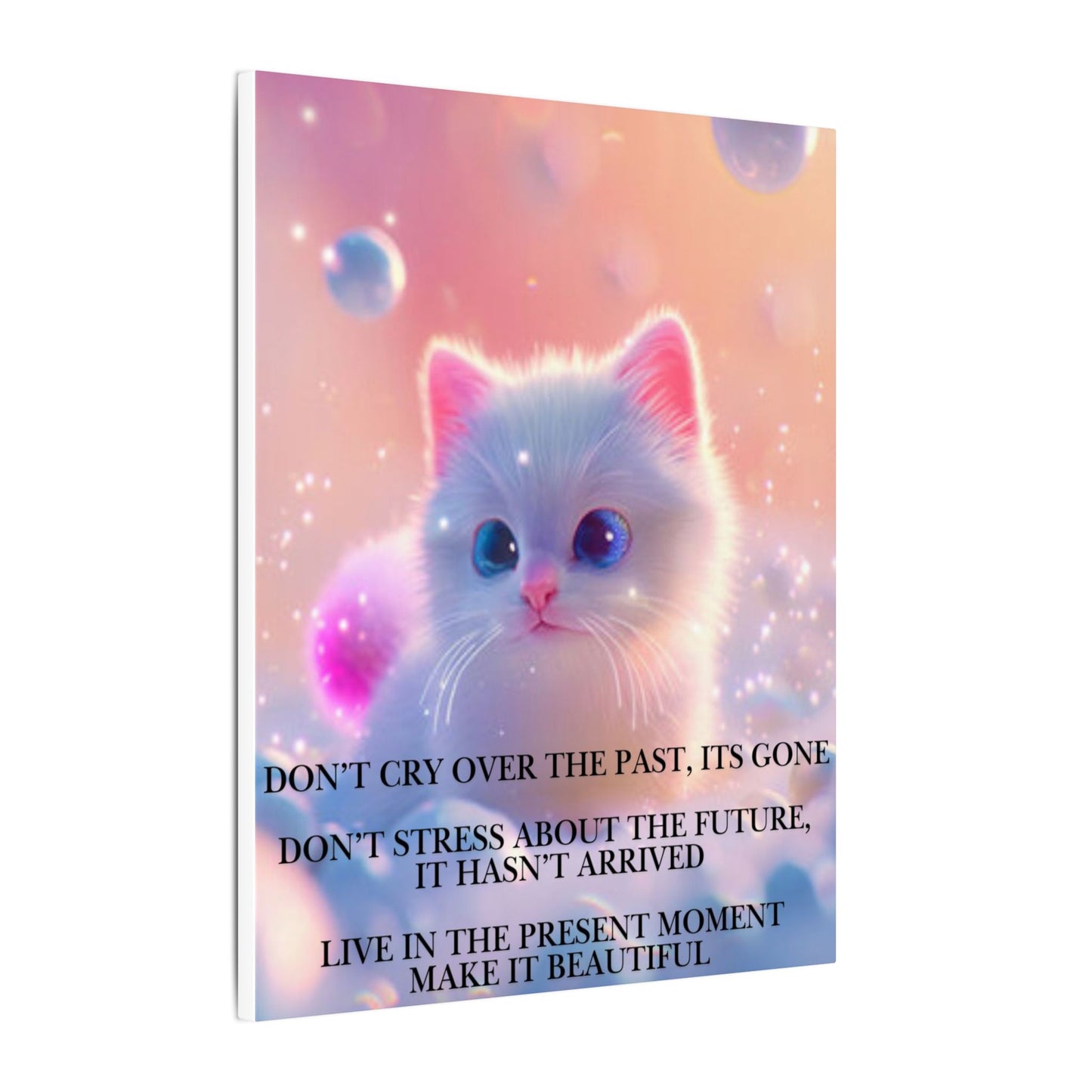 Inspirational Pastel Kitten Canvas - "Live in the Present" Wall Art