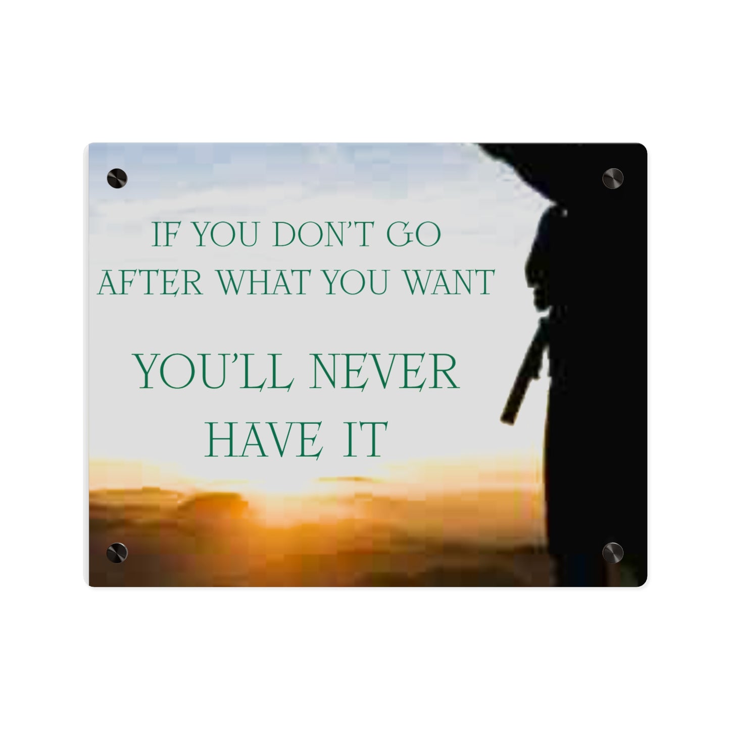 Acrylic Wall Art Panel — Motivational Sunset Quote “If You Don't Go After What You Want, You'll Never Have It”
