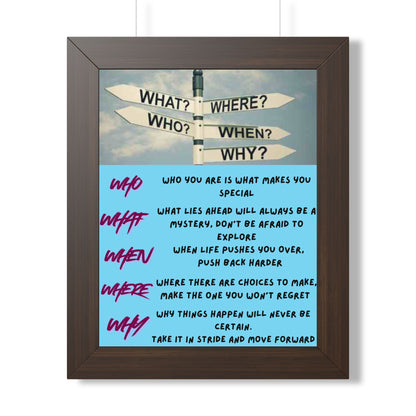 Motivational Direction Sign Poster — 'Who/What/When/Where/Why' Inspirational Wall Art