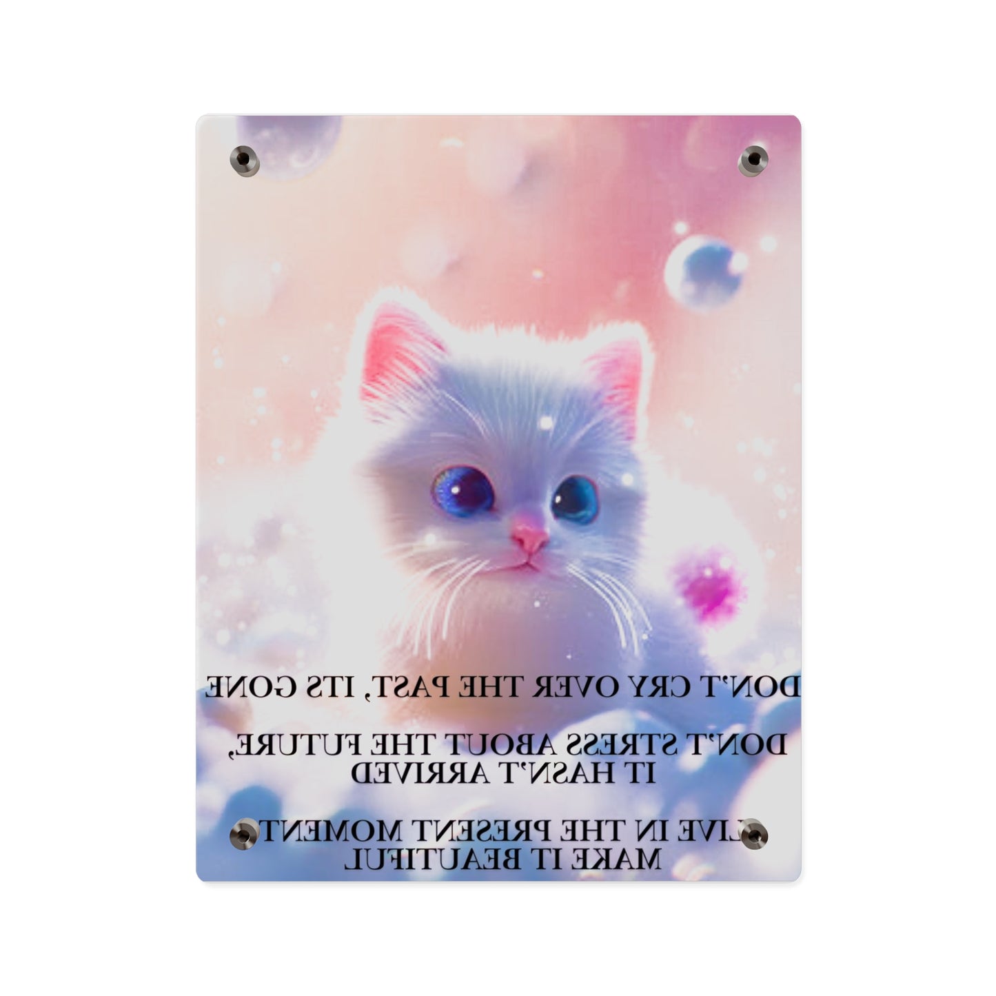 Inspirational Kitten Acrylic Wall Art Panel — "Live in the Present Moment"