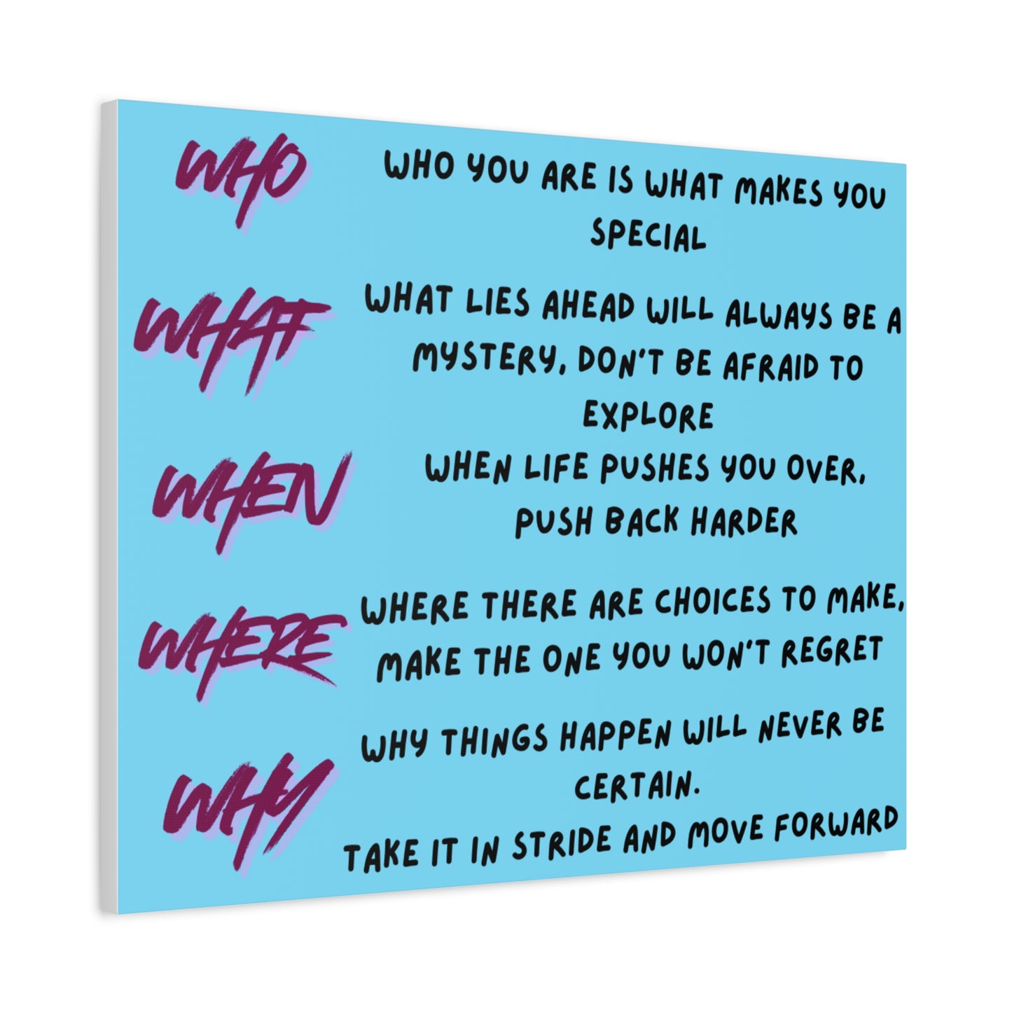 Inspirational 'Who What When Where Why' Matte Canvas Art