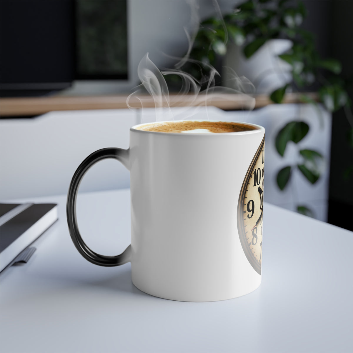 Color-Changing Coffee Mug — Vintage Clock “The Only Time You Run Out of Chances…” — 11oz Motivational Gift