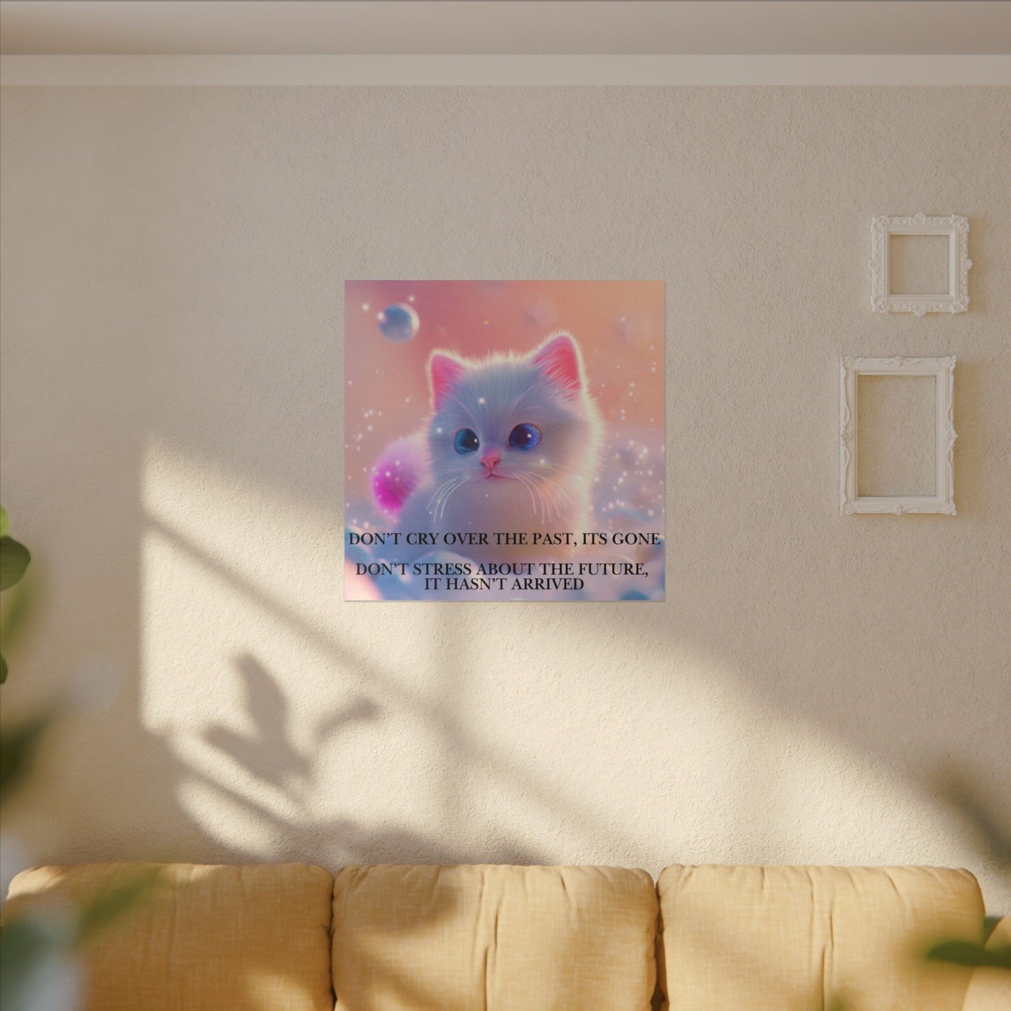 Inspirational Pastel Kitten Canvas - "Live in the Present" Wall Art