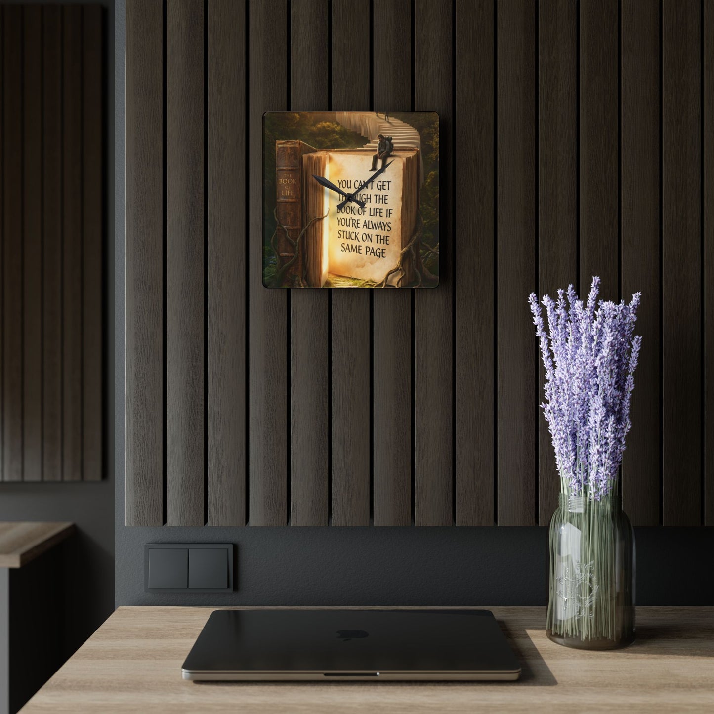 Acrylic Wall Clock — Inspirational 'You Can't Get Through The Book Of Life...' Bookscape Decor