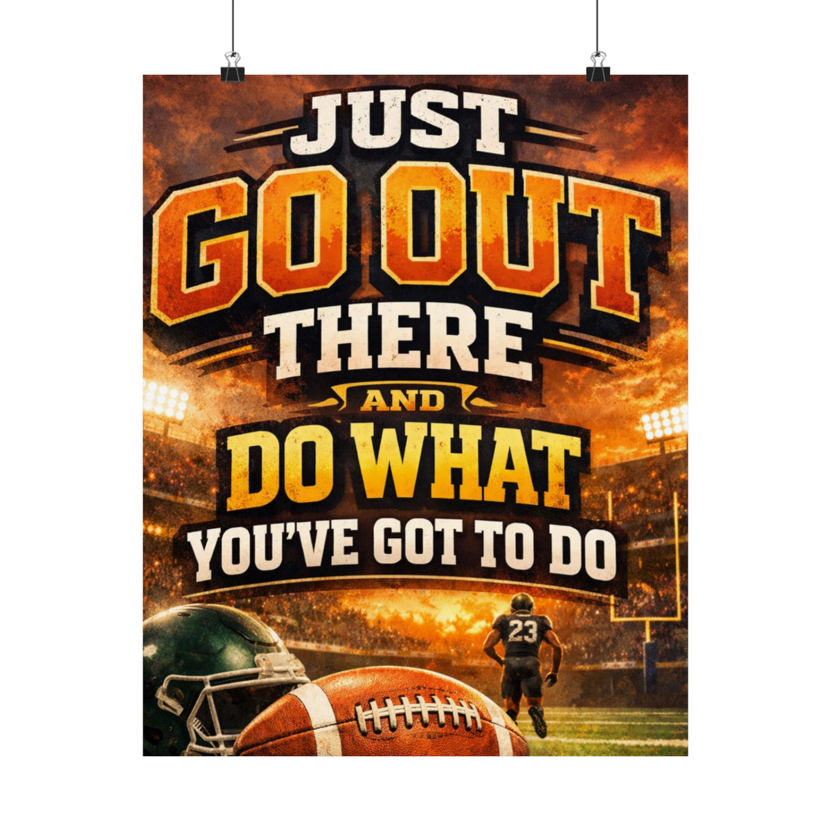 Motivational Football Satin Poster — "Just Go Out There and Do What You've Got to Do"