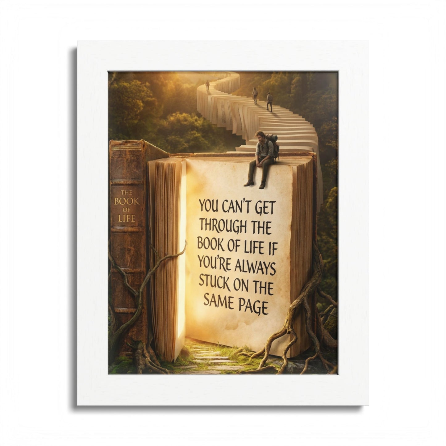 Framed Poster — Inspirational "You Can't Get Through the Book of Life" Quote (Literary Decor)