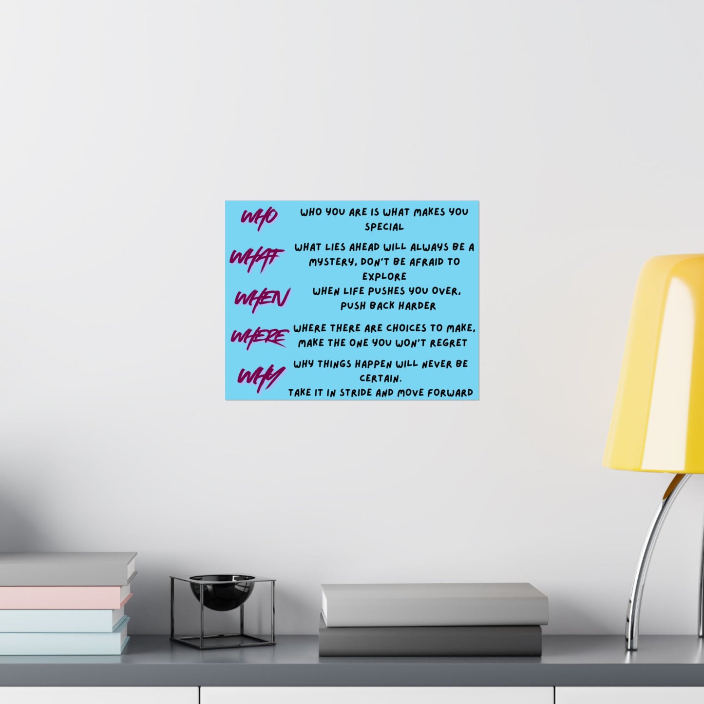 Inspirational 'Who What When Where Why' Satin Poster — Motivational Quote Wall Art