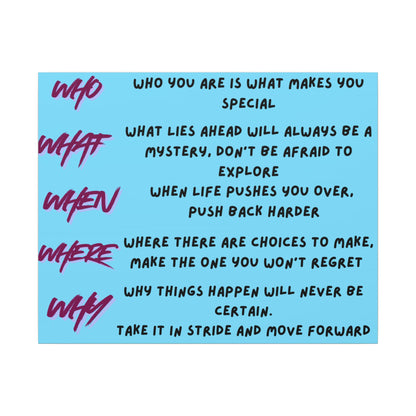 Matte Canvas Wall Art — Motivational 'Who What When Where Why' Inspirational Quote Print