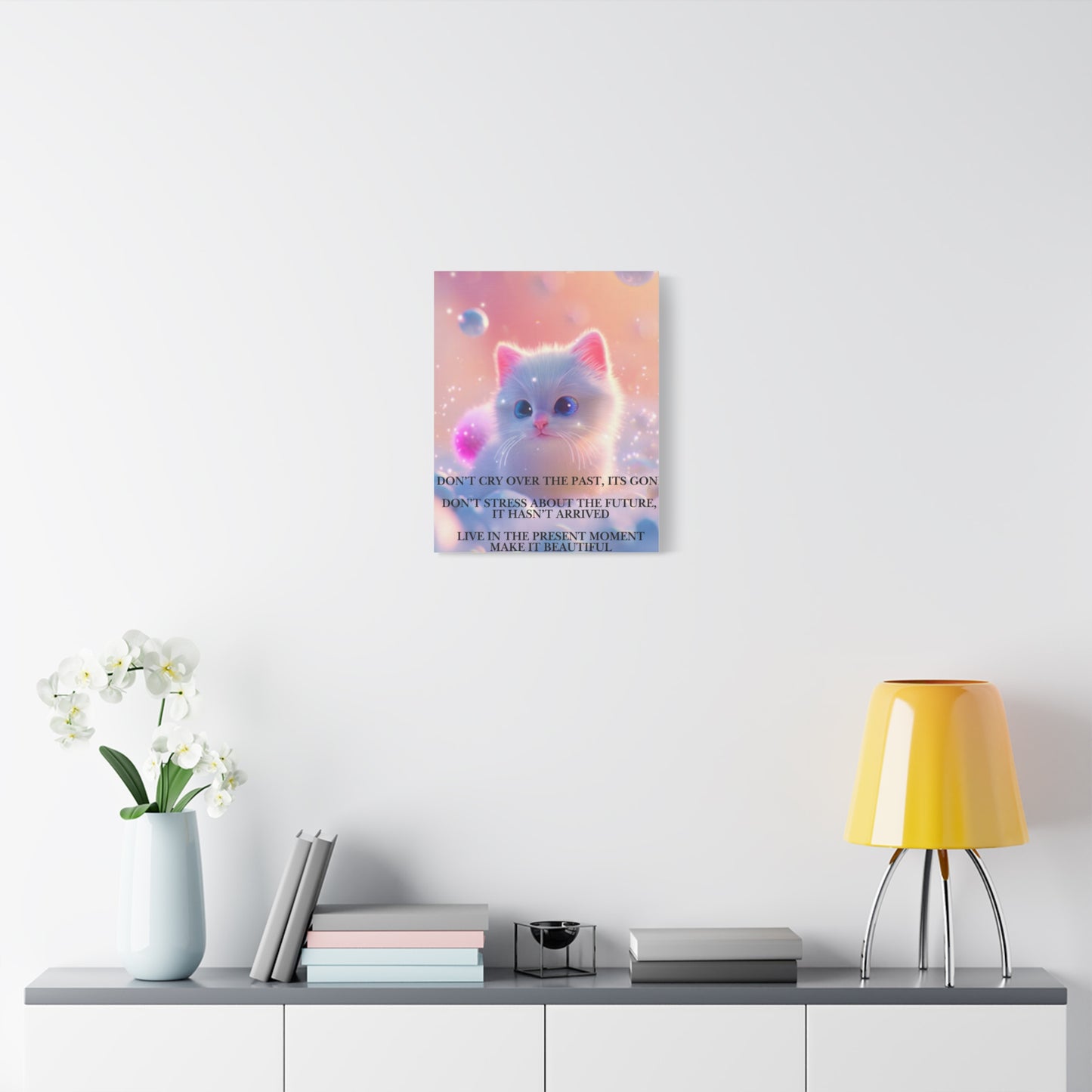 Inspirational Kitten Canvas - “Live in the Present Moment” Matte Stretched Wall Art