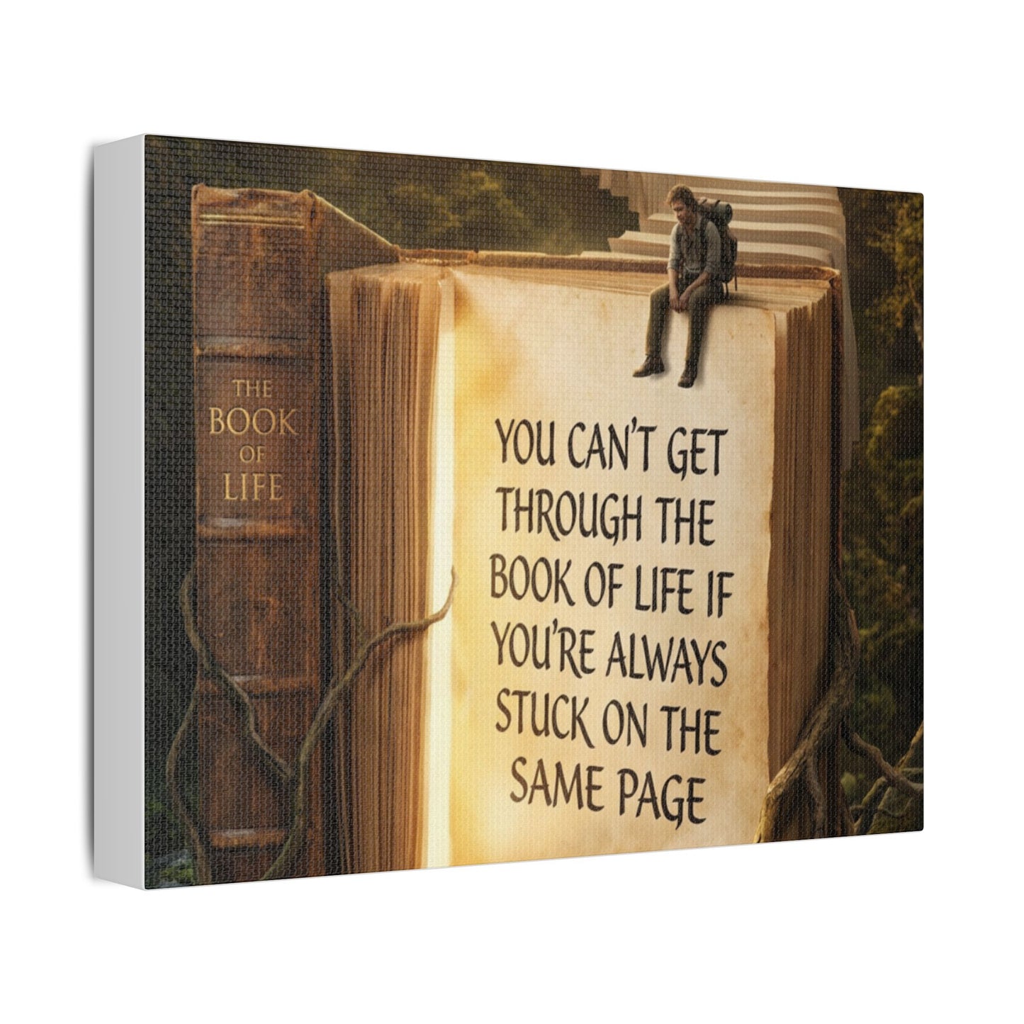 Inspirational Canvas Wall Art – "You Can't Get Through the Book of Life" Stretched Print