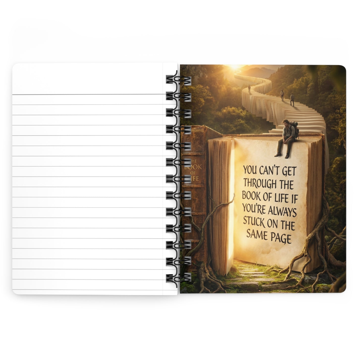 Spiral Journal — Motivational Adventure Notebook with 'You Can't Get Through the Book of Life...' Quote