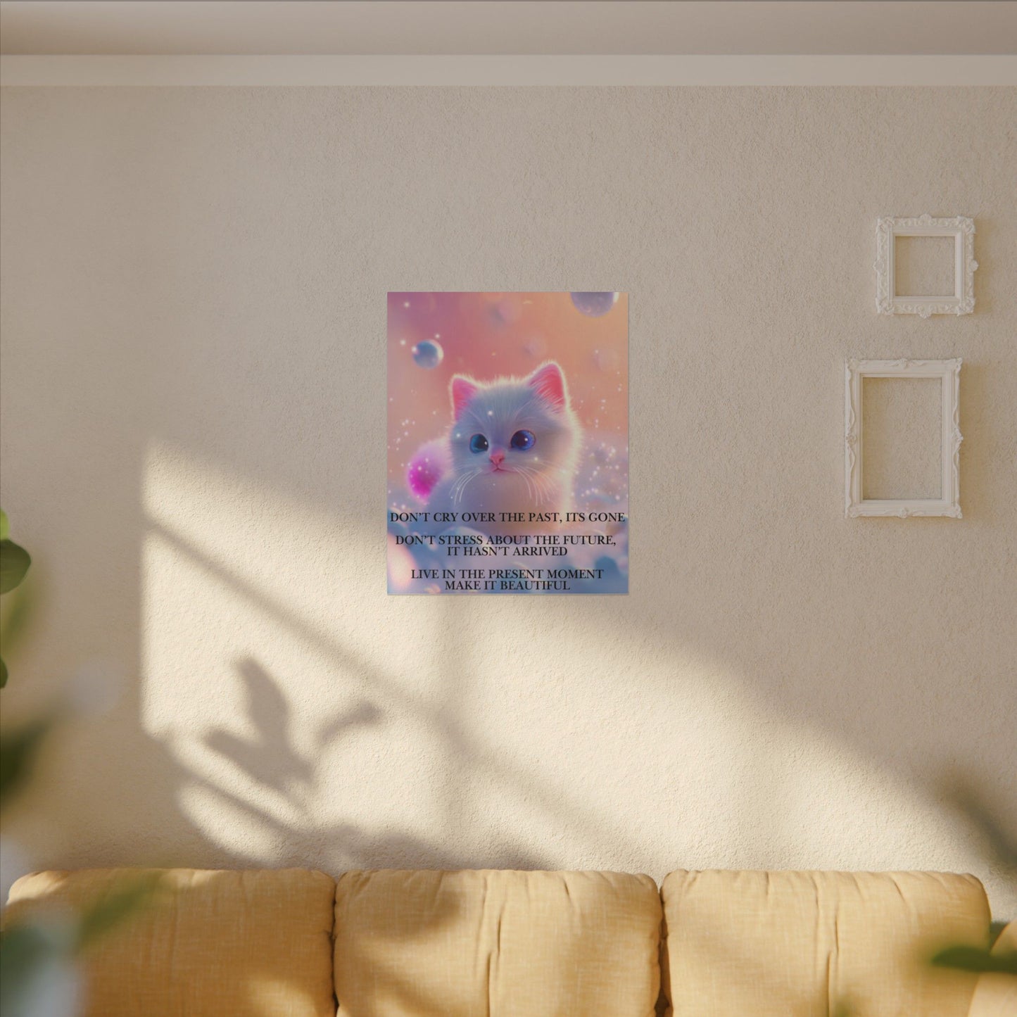 Inspirational Pastel Kitten Canvas - "Live in the Present" Wall Art