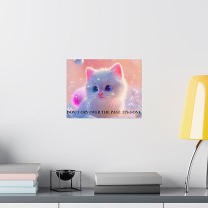 Inspirational Cute Kitten Satin Poster — "Don't Cry Over the Past, It's Gone"