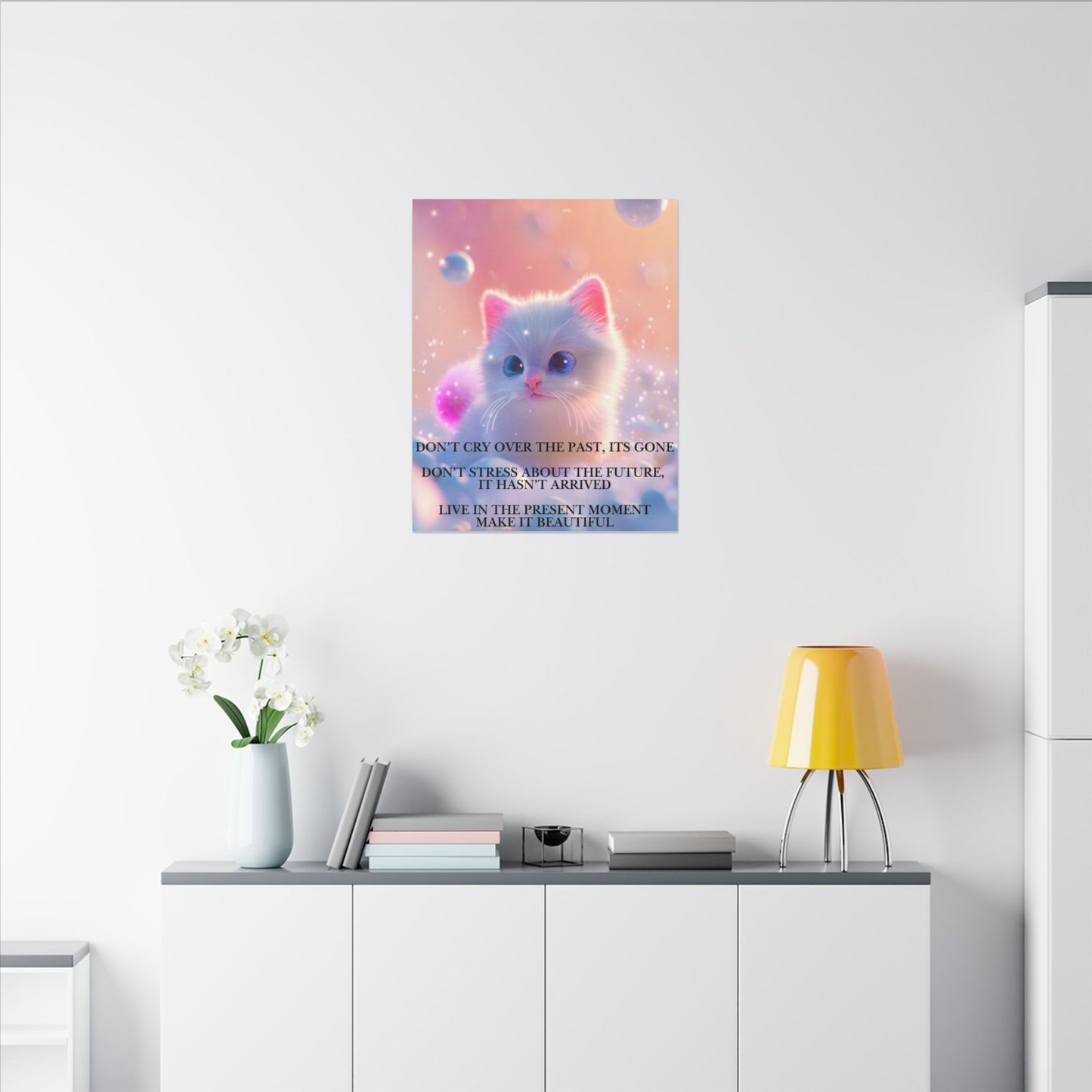 Inspirational Pastel Kitten Canvas - "Live in the Present" Wall Art