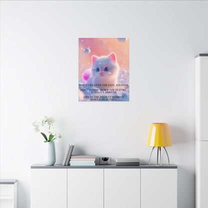 Inspirational Pastel Kitten Canvas - "Live in the Present" Wall Art