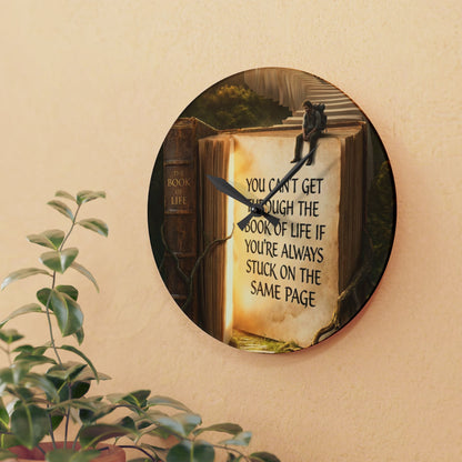 Acrylic Wall Clock — Inspirational 'You Can't Get Through The Book Of Life...' Bookscape Decor