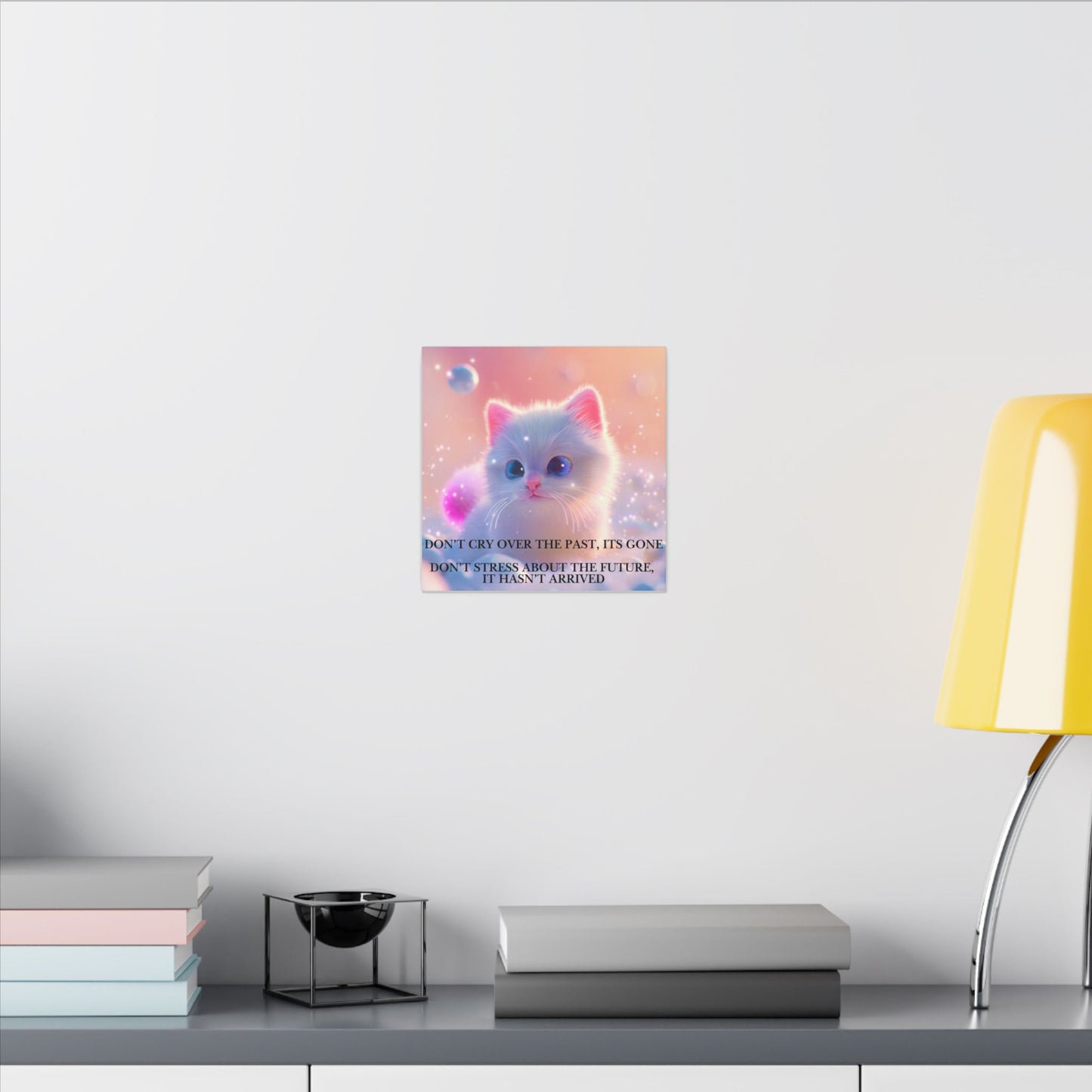 Inspirational Pastel Kitten Canvas - "Live in the Present" Wall Art