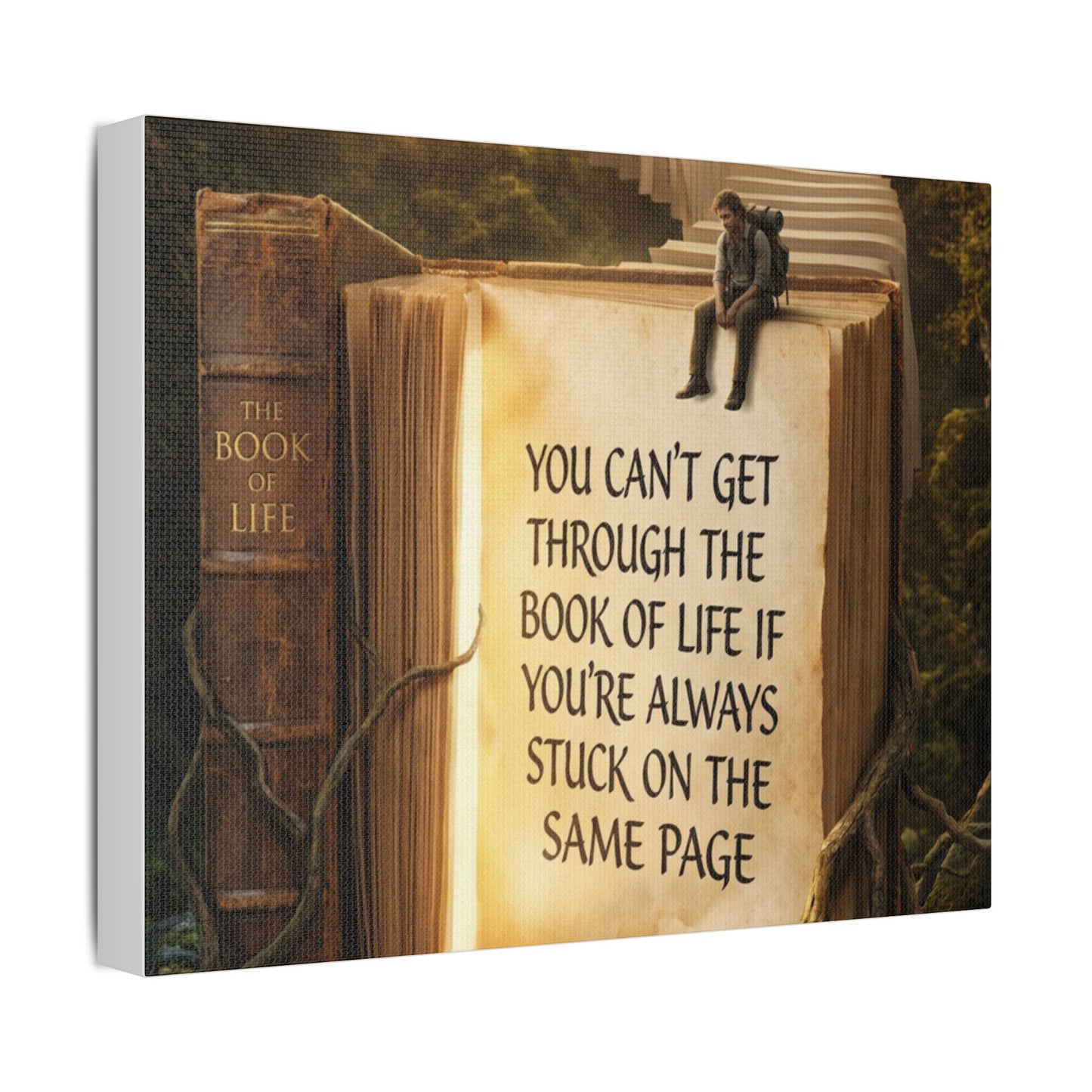 Inspirational Canvas Wall Art – "You Can't Get Through the Book of Life" Stretched Print