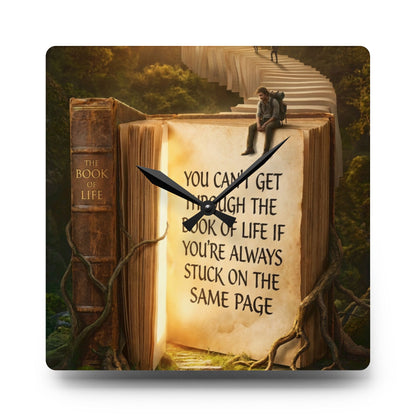 Acrylic Wall Clock — Inspirational 'You Can't Get Through The Book Of Life...' Bookscape Decor