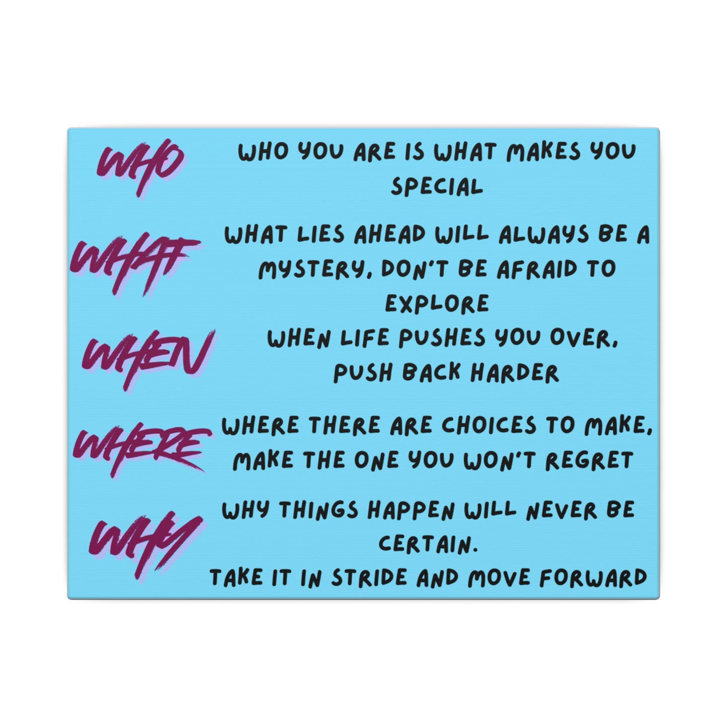 Inspirational 'Who What When Where Why' Matte Canvas Wall Art