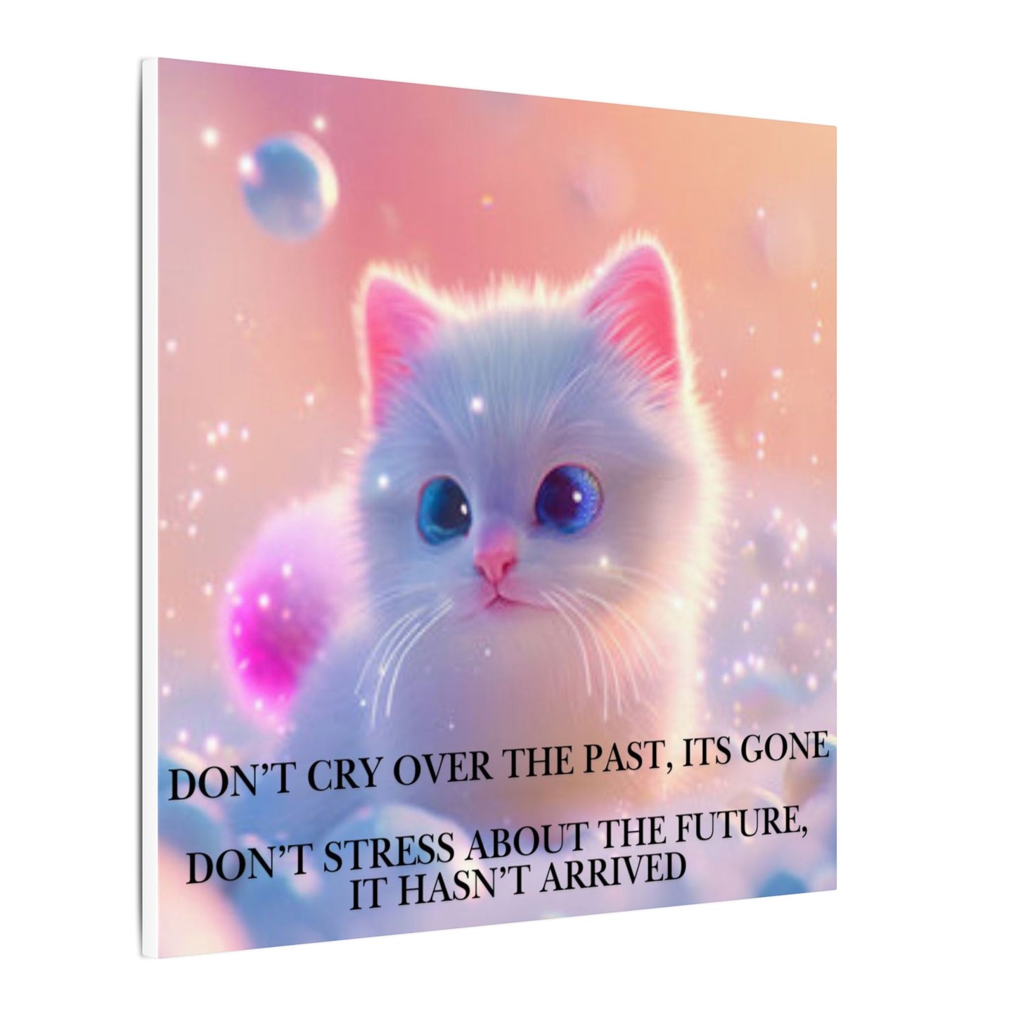 Inspirational Pastel Kitten Canvas - "Live in the Present" Wall Art
