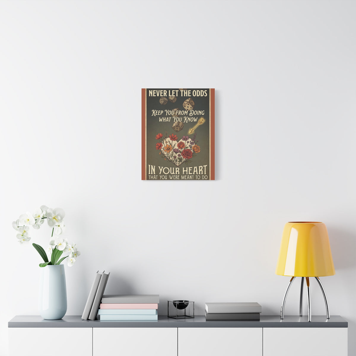 Inspirational Dice & Floral Heart Canvas